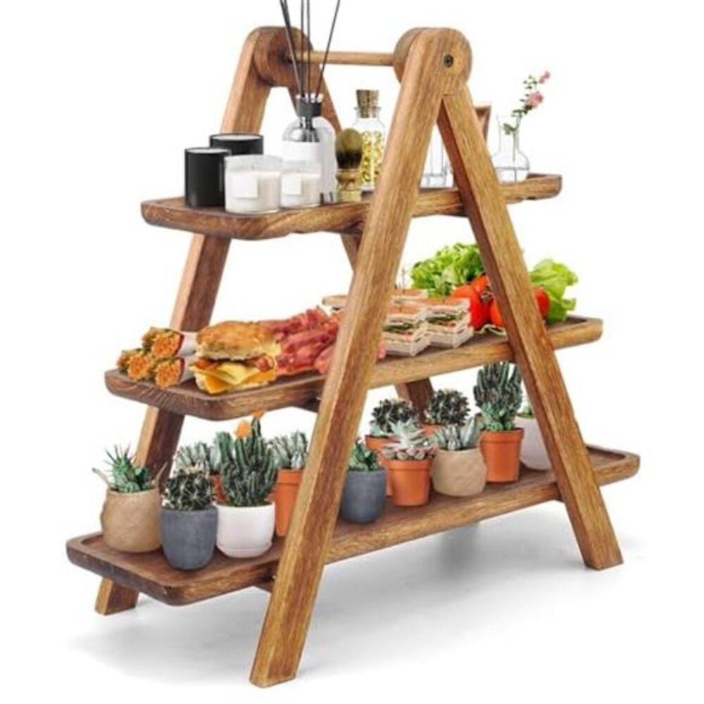 Wood Tiered Serving Tray Three Tier Cupcake Stand Farmhouse Dessert Party Tray